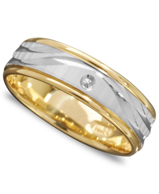 Mens 14k Gold and 14k White Gold Ring, Wave Engraved Band Product Image