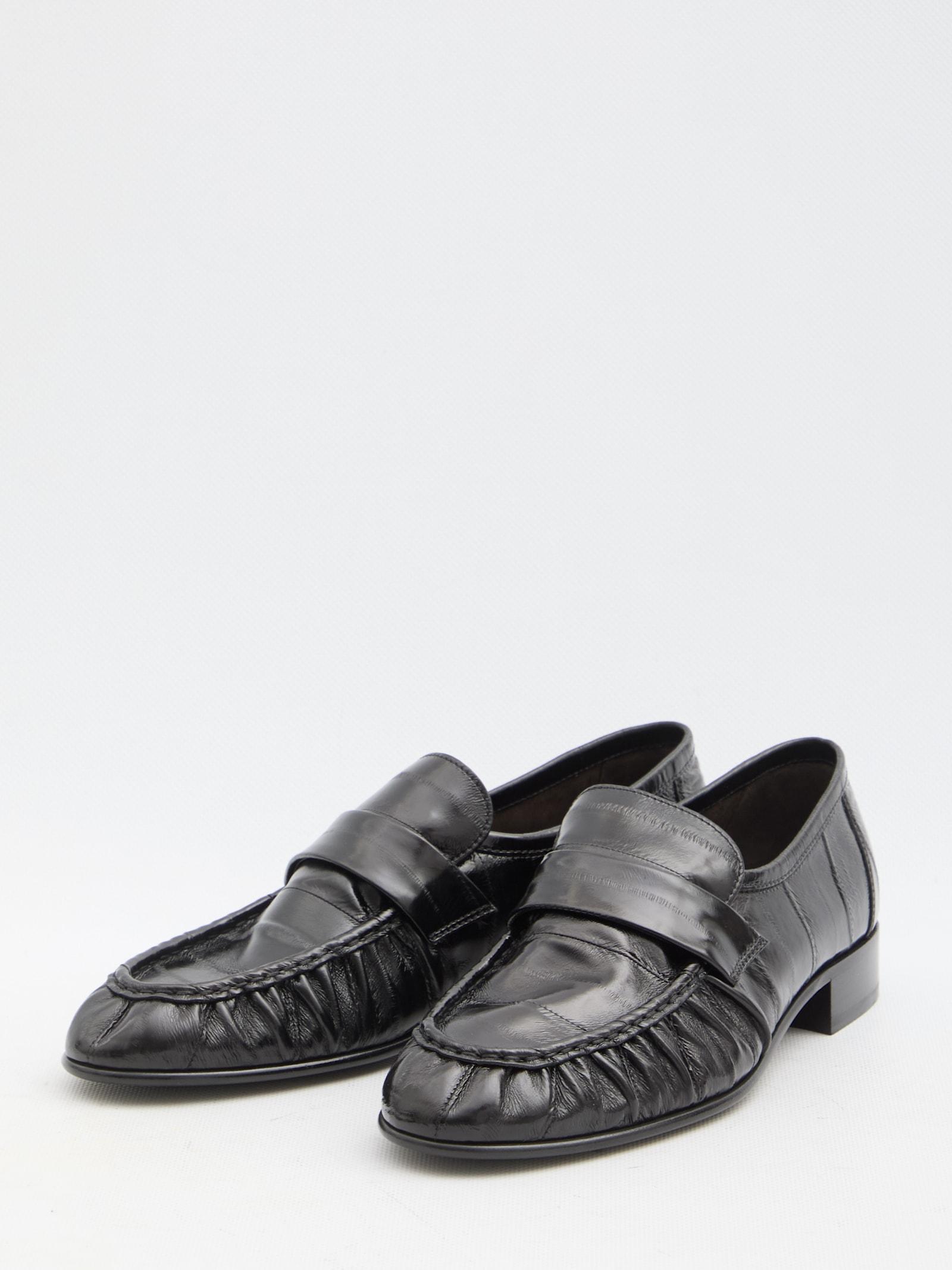 THE ROW Womens Black Gathered Leather Loafers Product Image