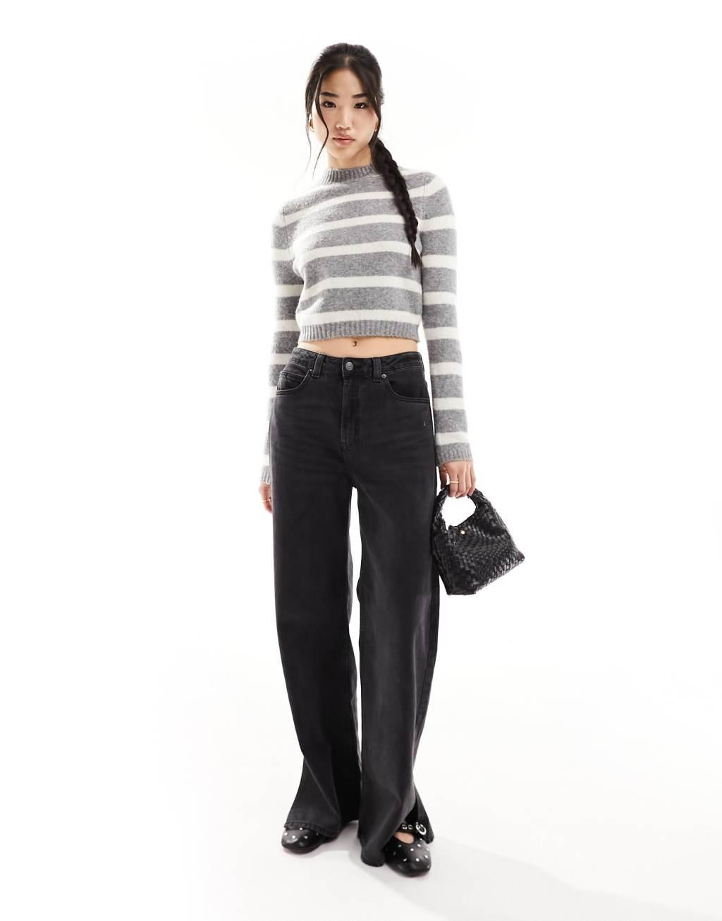 Stradivarius soft touch sweater in gray stripe Product Image