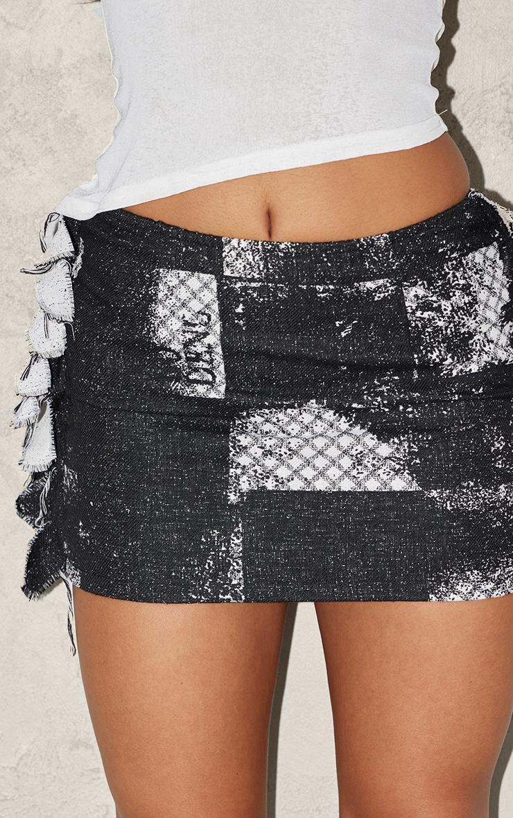 Black Printed Jacquard Tassel Edge Mini Skirt Product Image