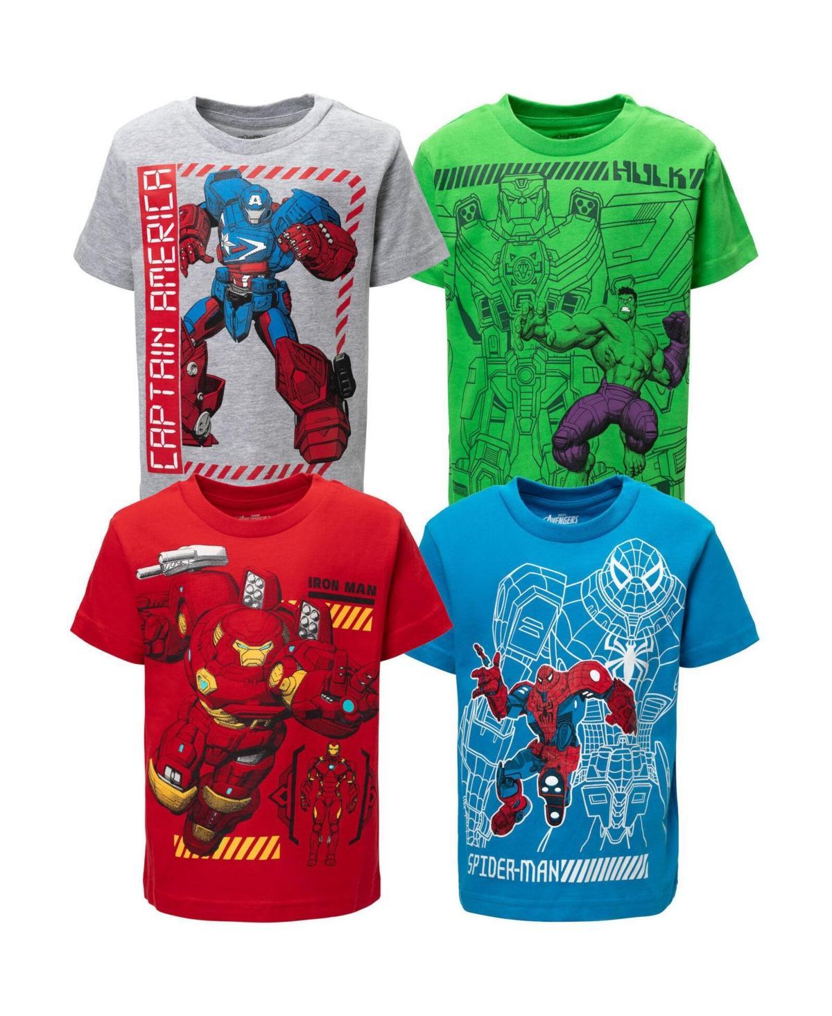 Marvel Toddler Boys Avengers Spider-Man Mech Strike 4 Pack Cosplay Athletic T-Shirts to (2T - 18-20) - Blue / green / grey Product Image