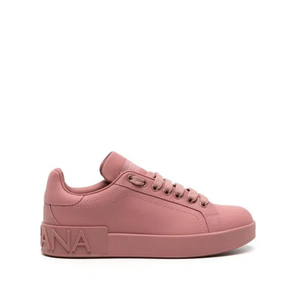 Embossed-logo Leather Sneakers In Pink Product Image