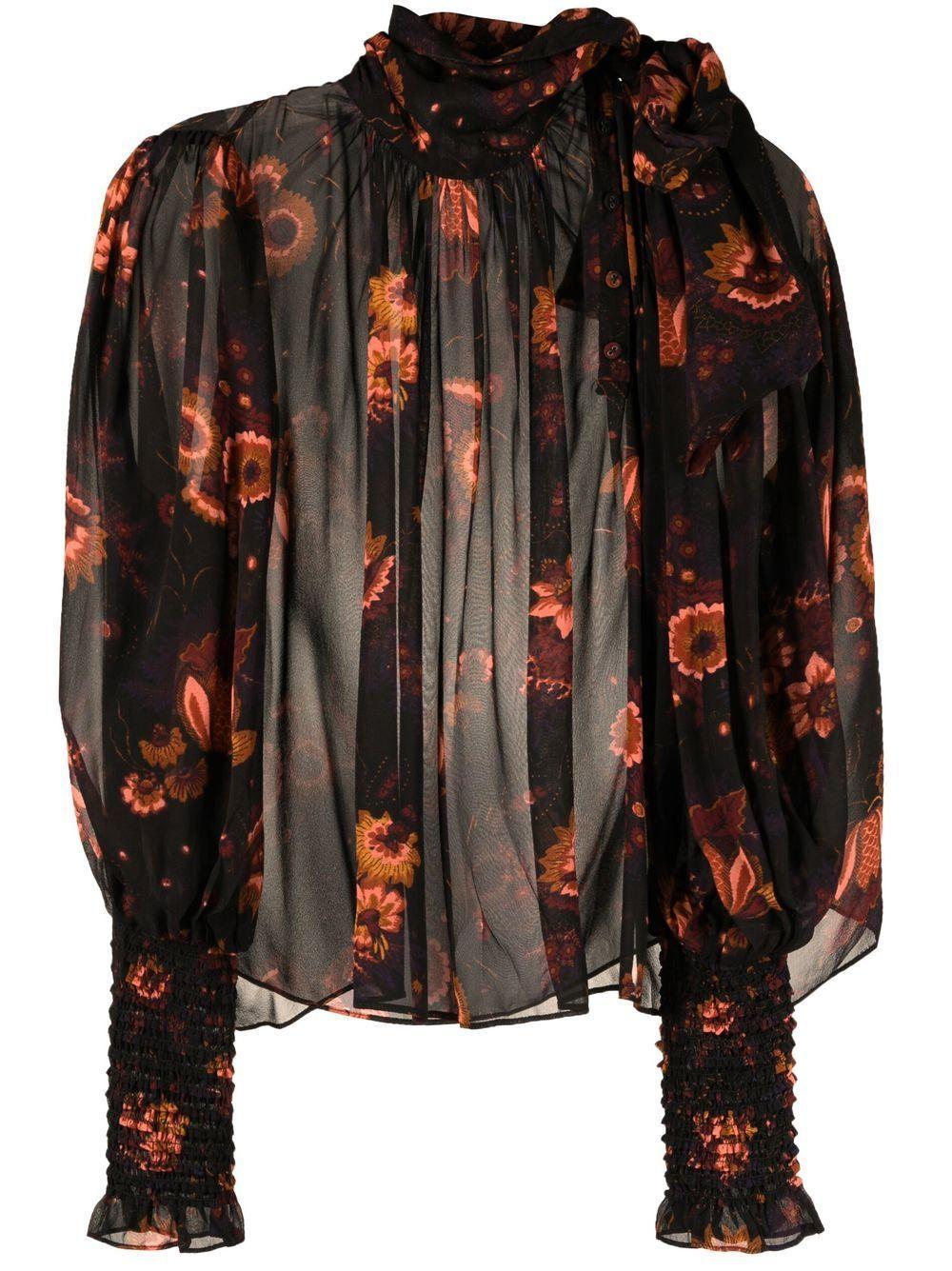 Lesli Floral Print Silk Blouse In Multicolor Product Image