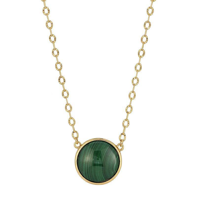 1928 Gold Tone Dark Green Stone Necklace, Womens Product Image