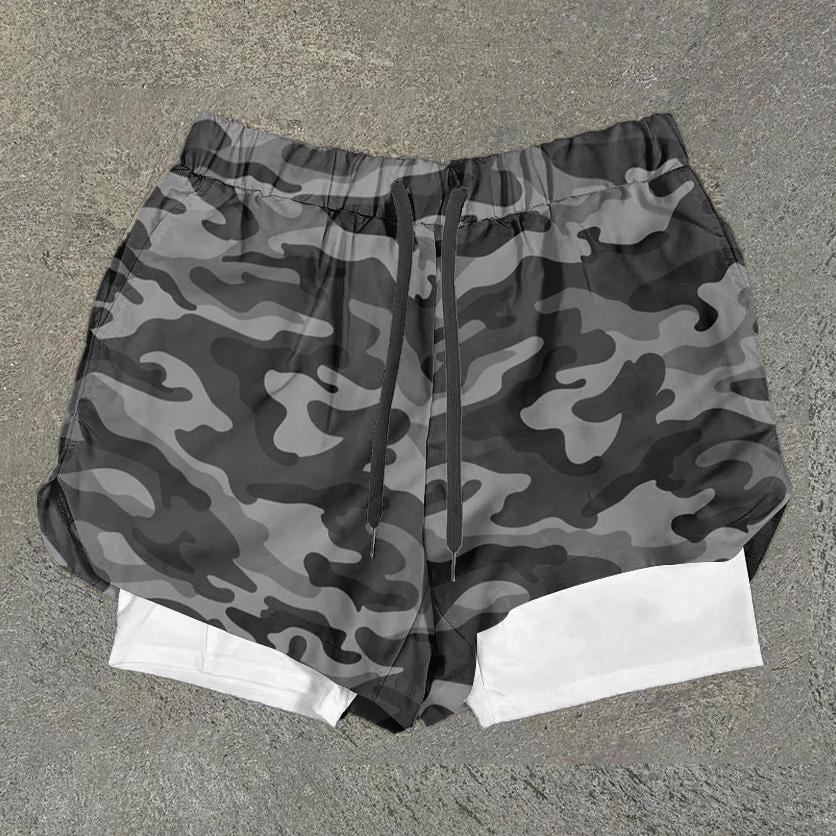 Sopula Camo Print Performance Double Layer Men's Gym Shorts Product Image