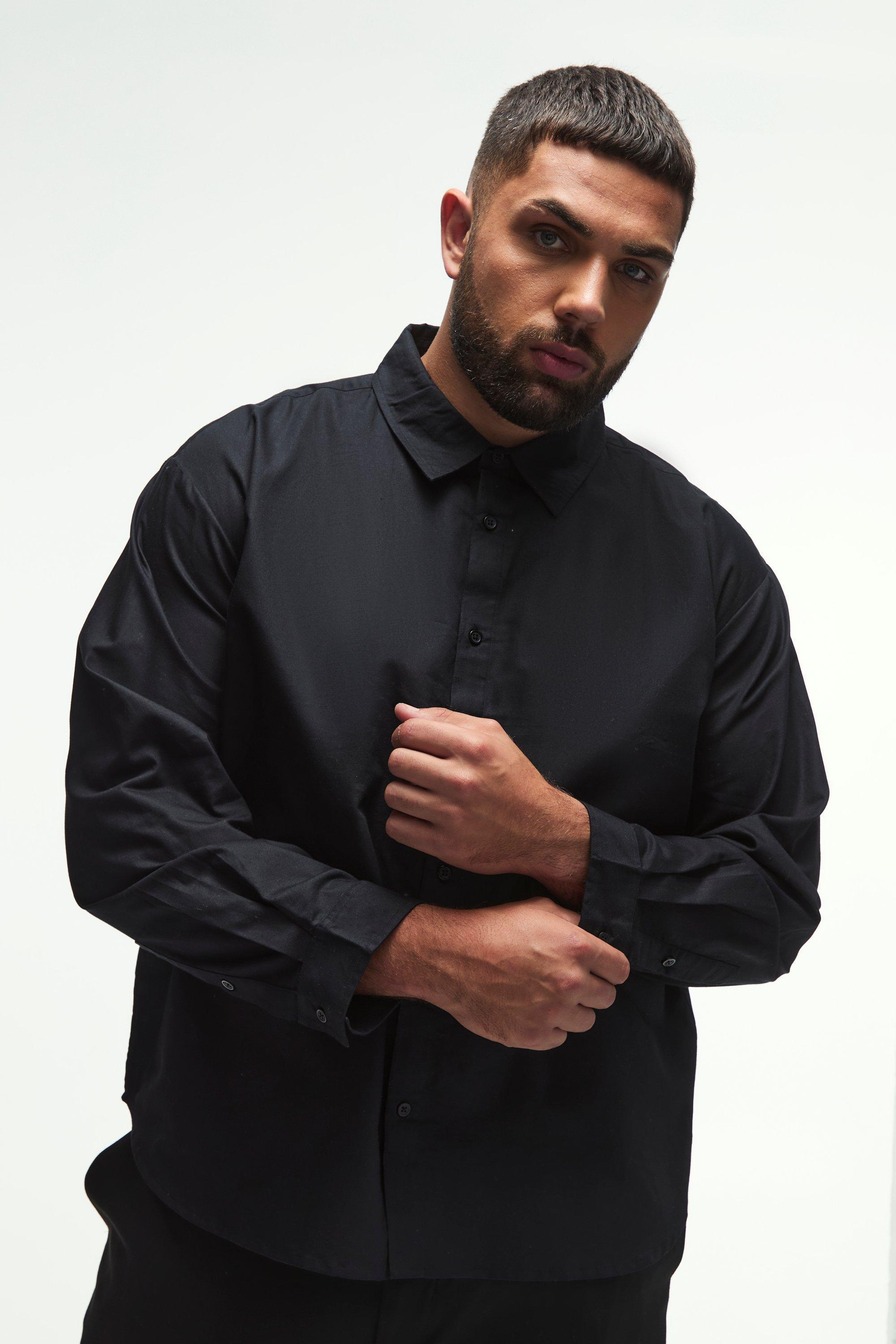 Plus Oversized Fit Oxford Shirt In Black | boohooMAN USA Product Image