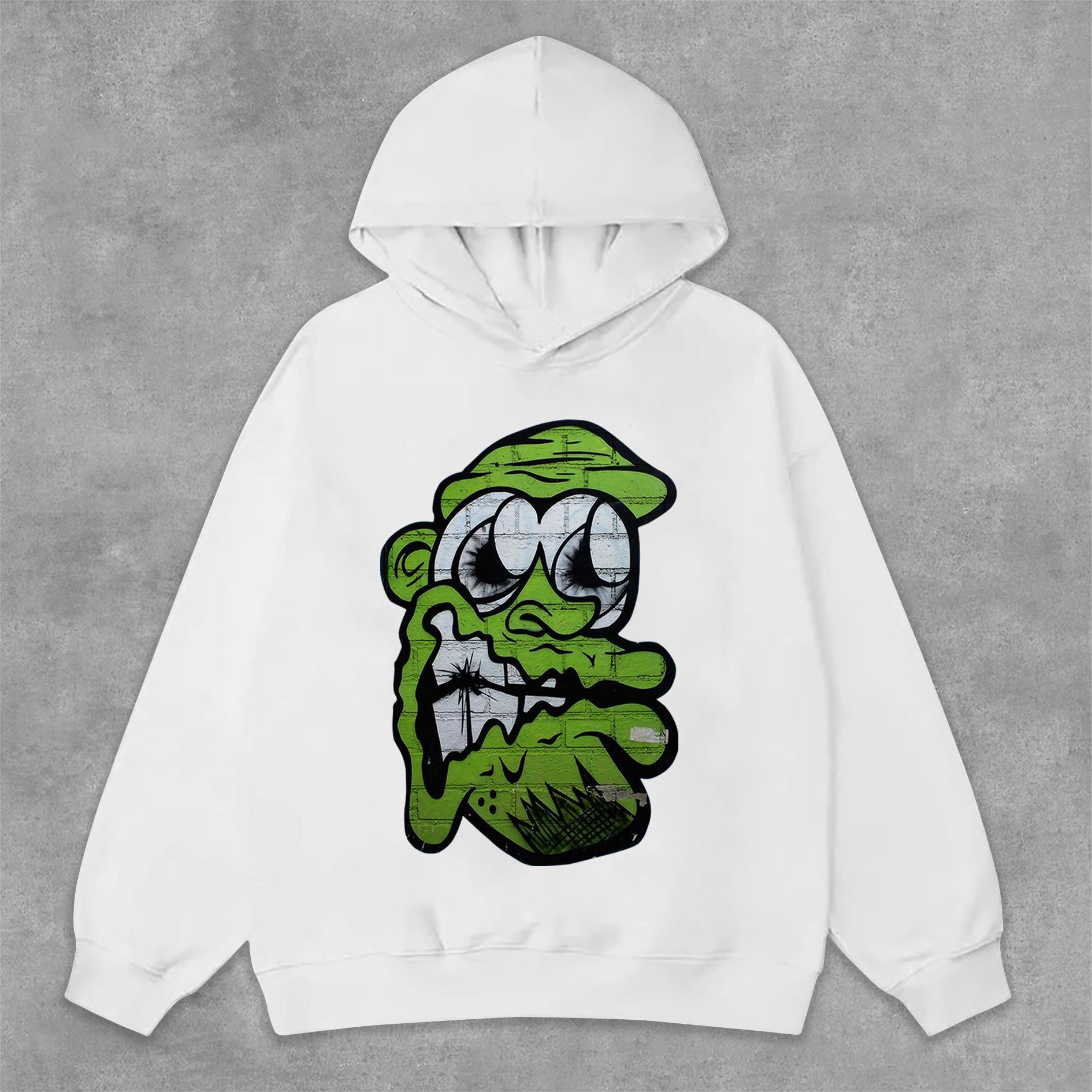 Vintage Cartoon Monster Graphic Print Hoodie Product Image