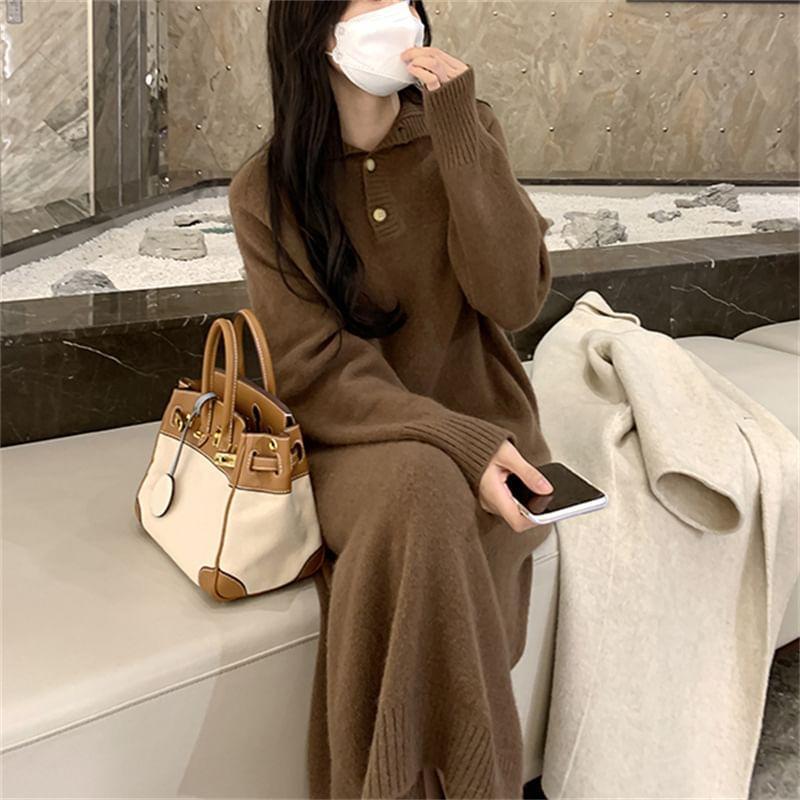 Collared Plain Midi Sweater Dress product image