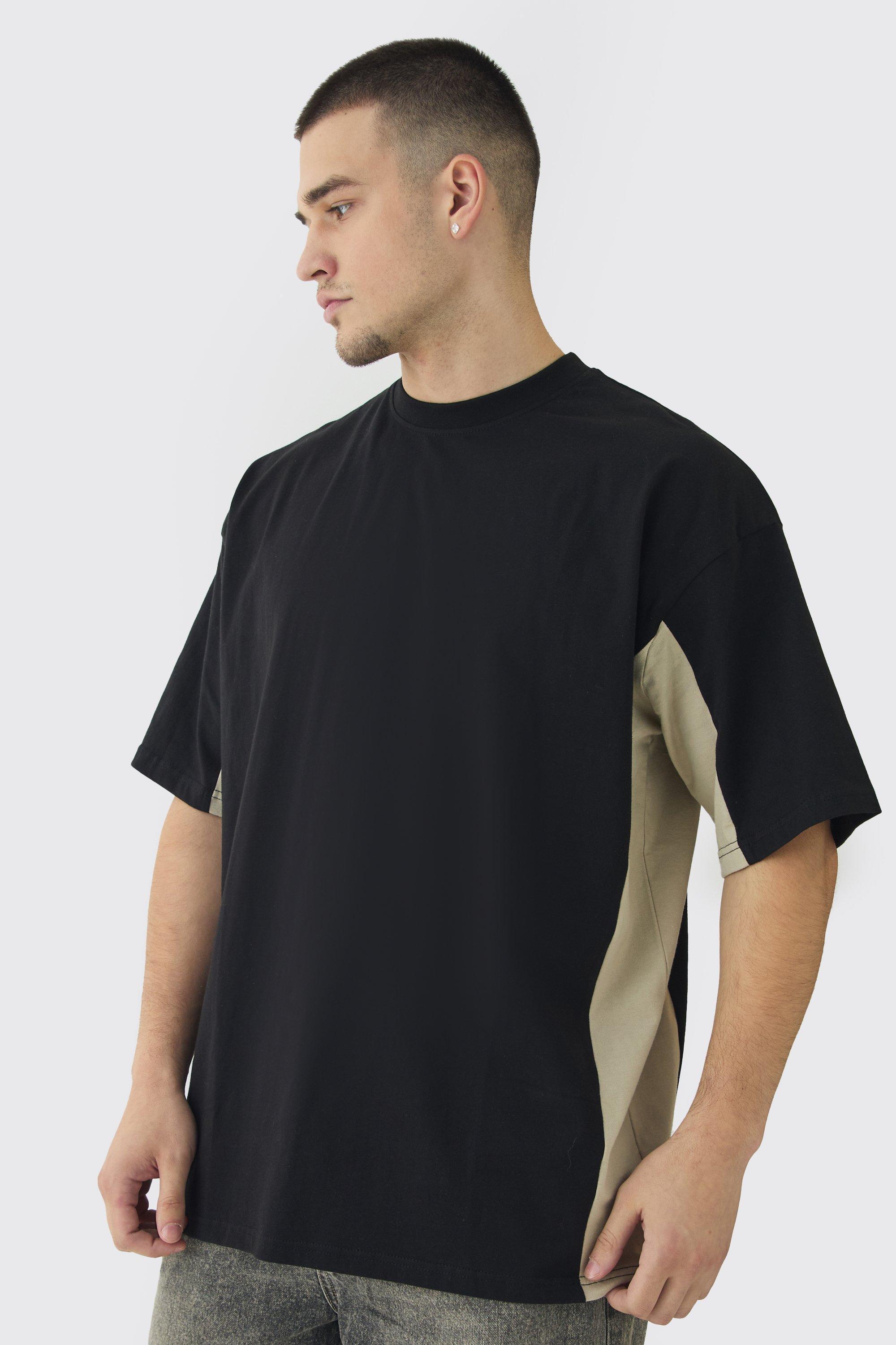 Tall Oversized Panel T-shirt in Black | boohooMAN USA Product Image