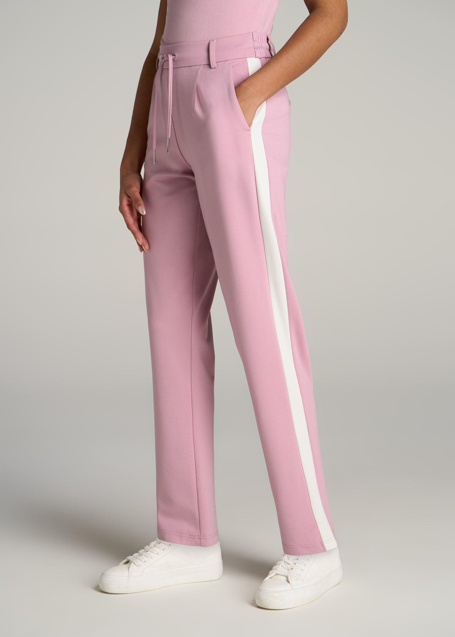 Pull On Tuxedo Stripe Pants for Tall Women in Pink Peony and White Alyssum Female Product Image