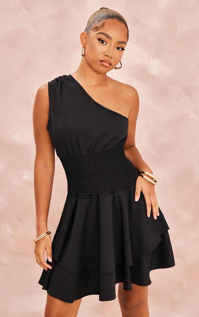 Petite Black One Shoulder Frill Dress Product Image