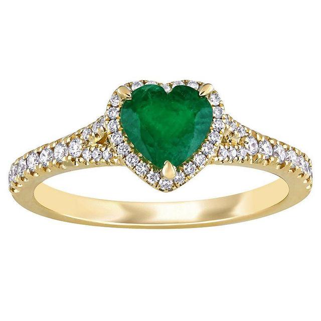 Stella Grace 14k Gold Emerald & 1/4 Carat T.W. Diamond Heart Halo Ring, Womens Product Image