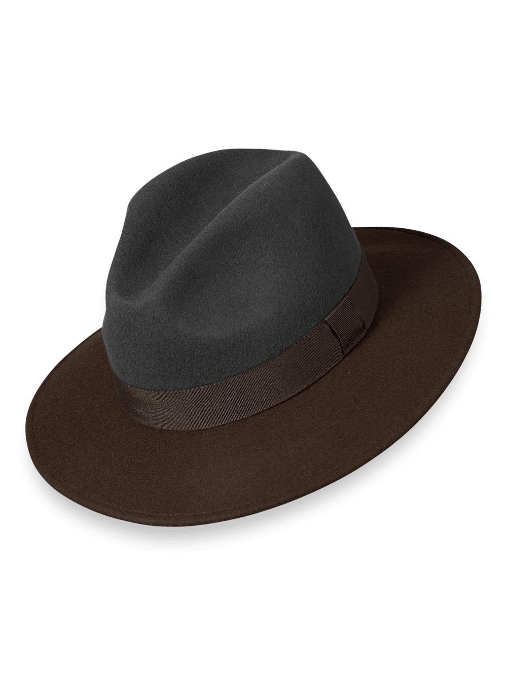 Wool Fedora With Ribbon Band - Grey/brown Product Image