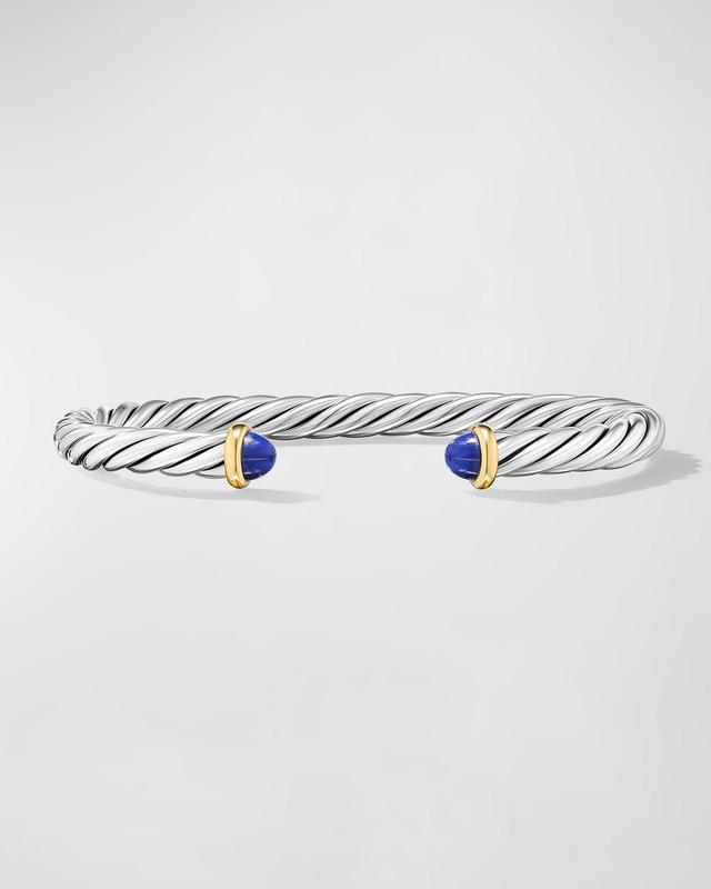 Mens Cable Flex Cuff Bracelet with Gemstone and 14K Gold in Silver, 6mm Product Image