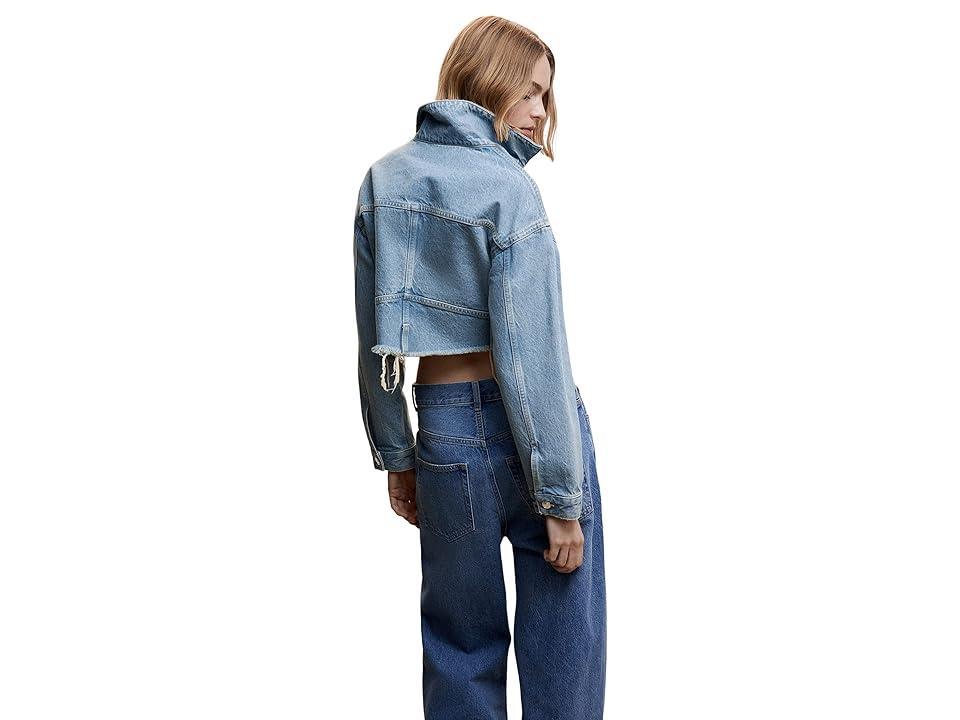 Mango denim jacket with distressed hem Product Image