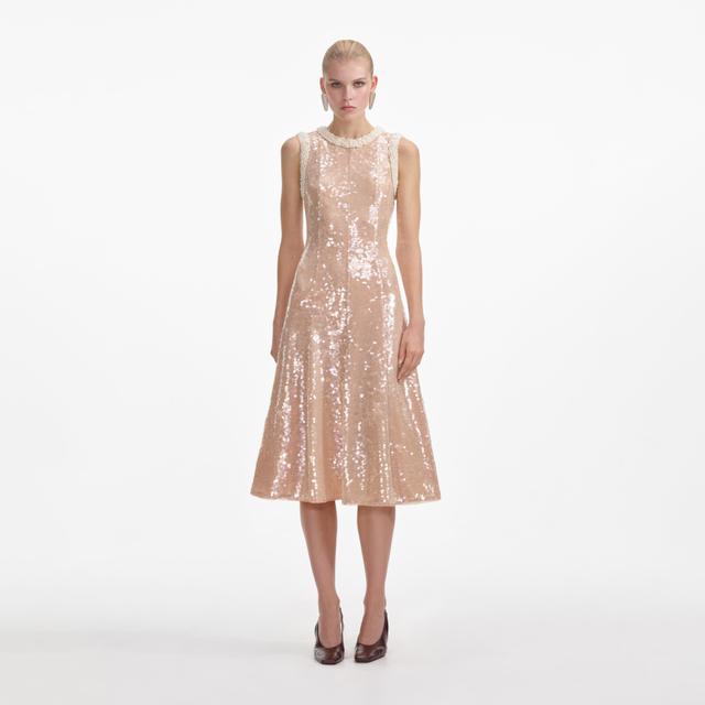 Sequin Pearl Trim Midi Dress Product Image