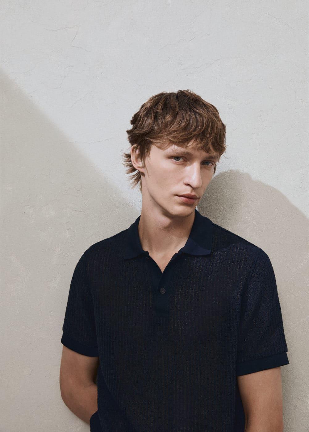 MANGO MAN - Regular fit openwork knit polo shirt dark navyMen Product Image