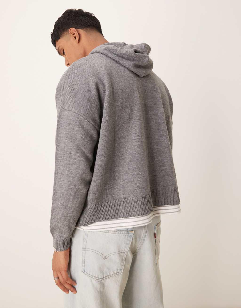 ASOS DESIGN extreme oversized boxy fit knitted hoodie in gray heather Product Image