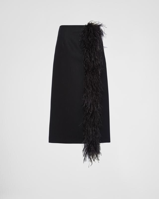 Feather-trimmed wool midi-skirt Product Image