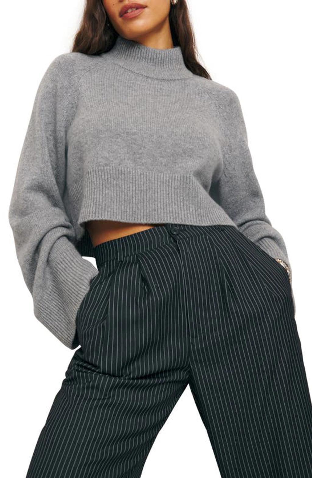 Garrett Turtleneck Recycled Cashmere Blend Crop Sweater In Grey product image