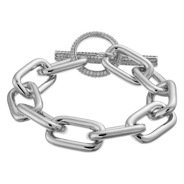 14k Gold Over Silver Cubic Zirconia Oval Cable Link Chain Bracelet, Womens Sterling Product Image