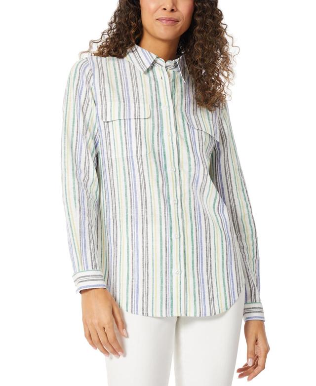 Jones New York Womens Striped Button-Up Tunic Linen Top - NYC White Product Image