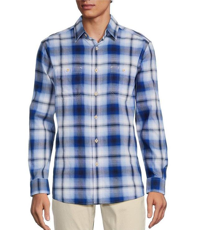 Rowm Into The Blue Collection Long Sleeve Herringbone Texture Plaid Shirt Product Image