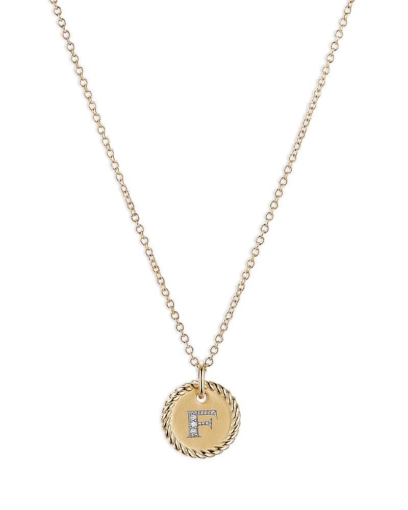 Womens Initial Charm Necklace in 18K Yellow Gold with Pav Diamonds Product Image