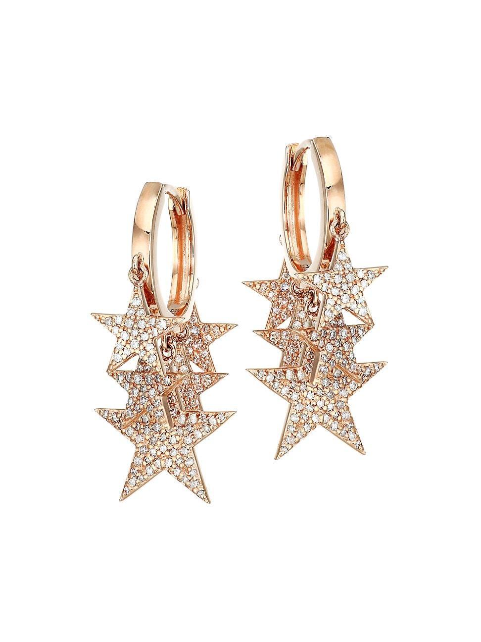 Womens 18K Rose Gold & Diamond Pav Star Charm Hoop Earrings Product Image