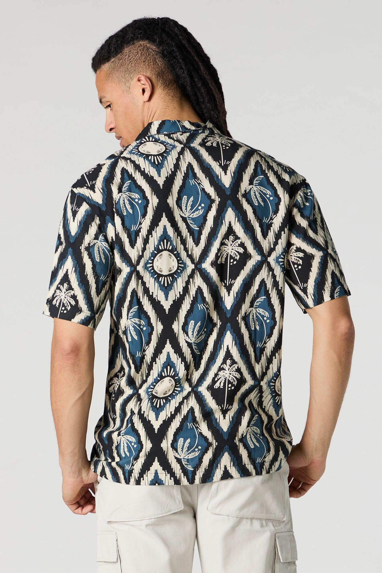 Print Short Sleeve Button-Up Top Male Product Image