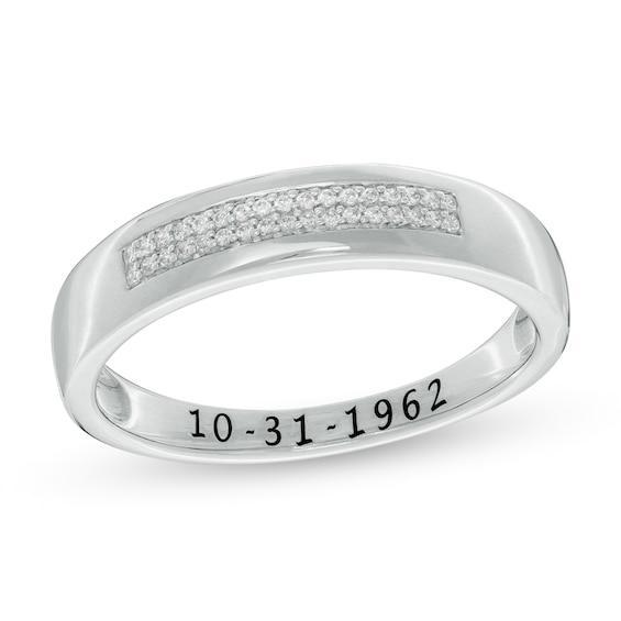 Men's 1/8 CT. T.w. Diamond Engravable Double Row Wedding Band in Sterling Silver (1 Line) Product Image