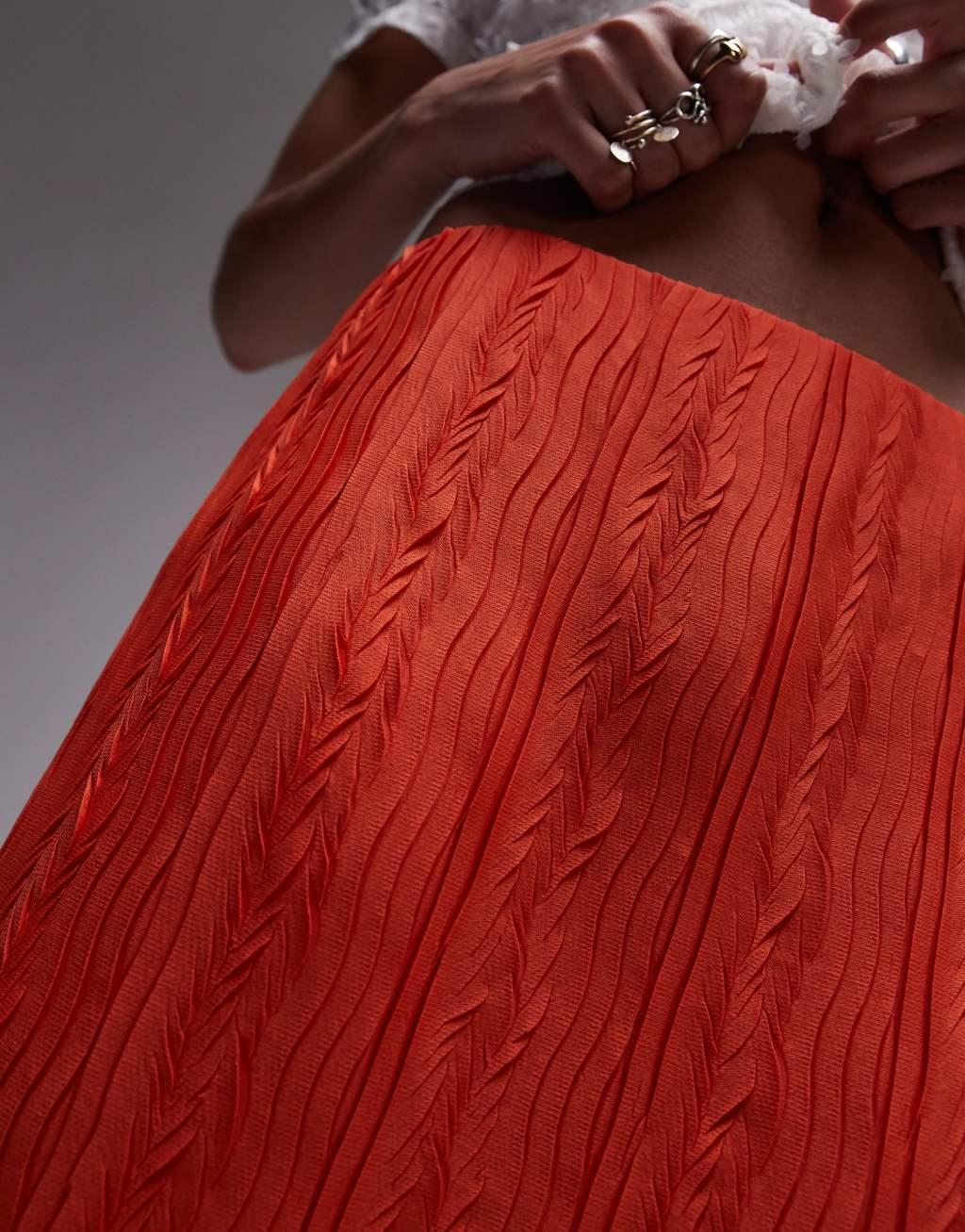 Topshop plisse midi skirt in red Product Image