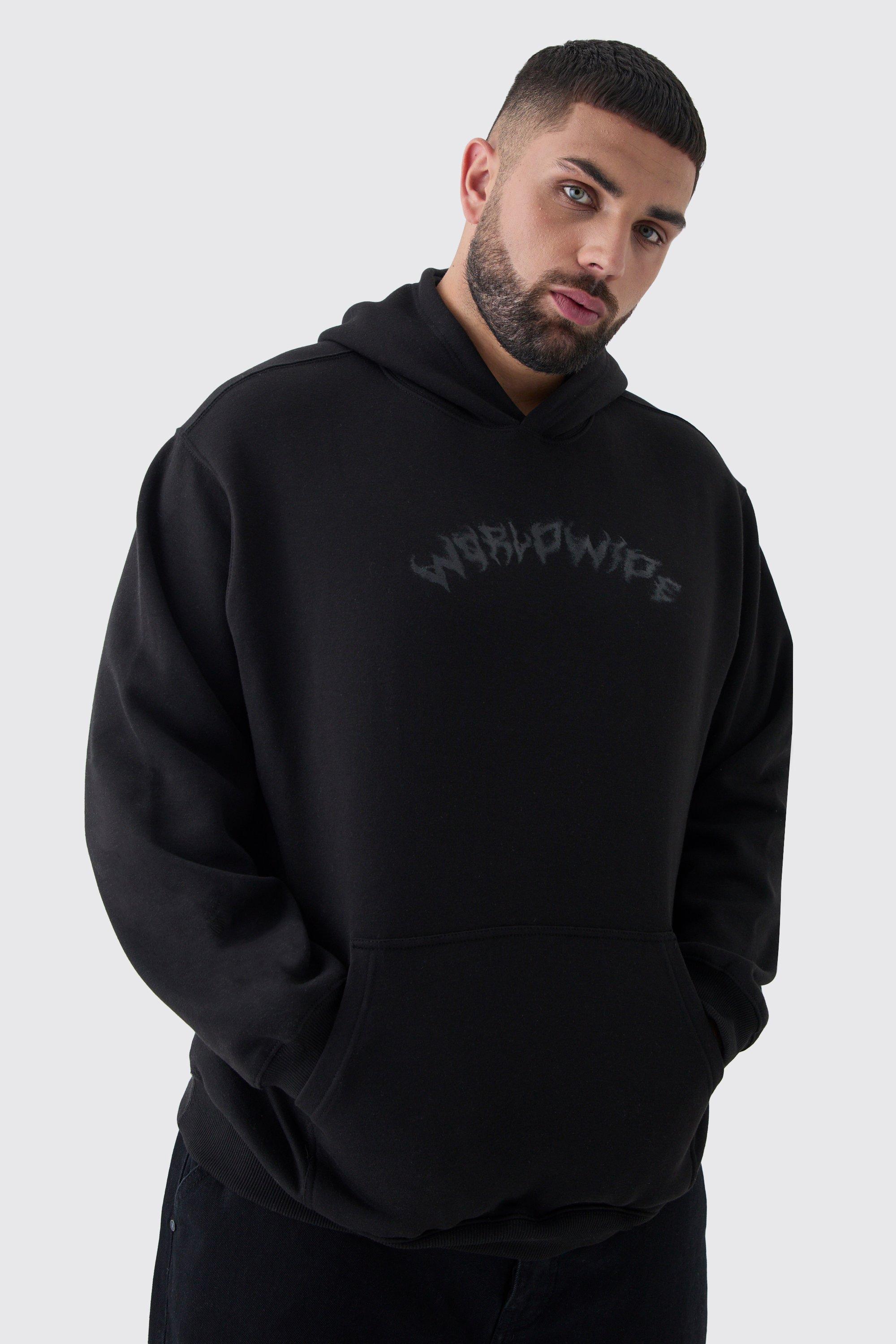 Plus Oversized Worldwide Gothic Cross Print Hoodie | boohooMAN USA Product Image