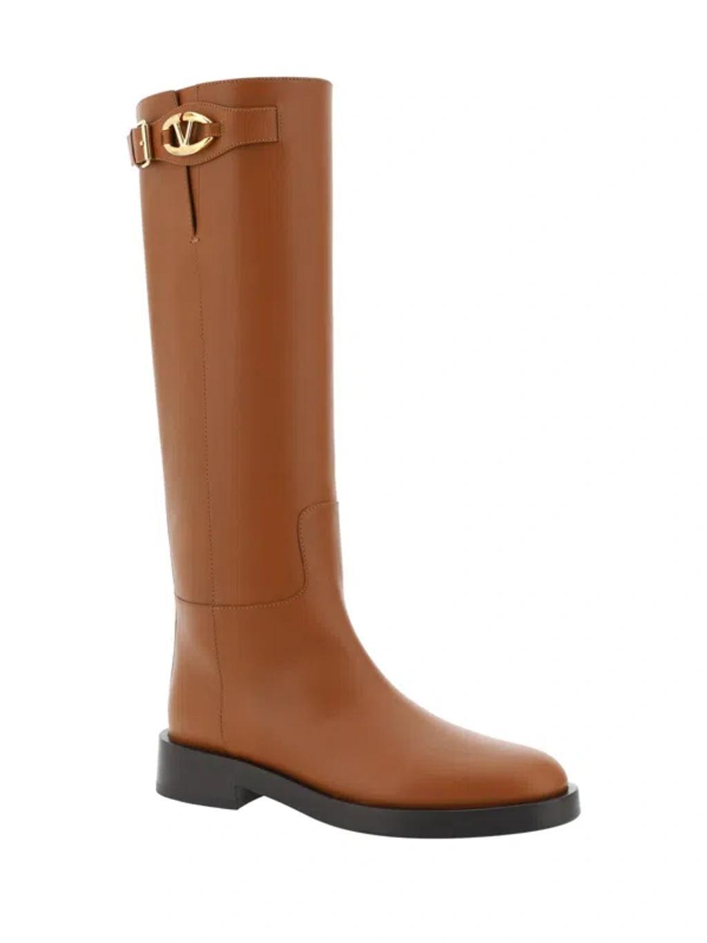 VALENTINO GARAVANI Almond Toe Leather Knee-high Boots In Multicolor Product Image