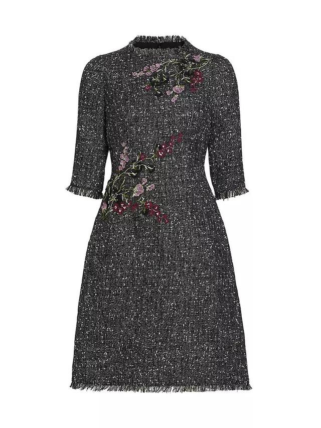 Floral Appliqué Tinsel Tweed Cocktail Dress Product Image