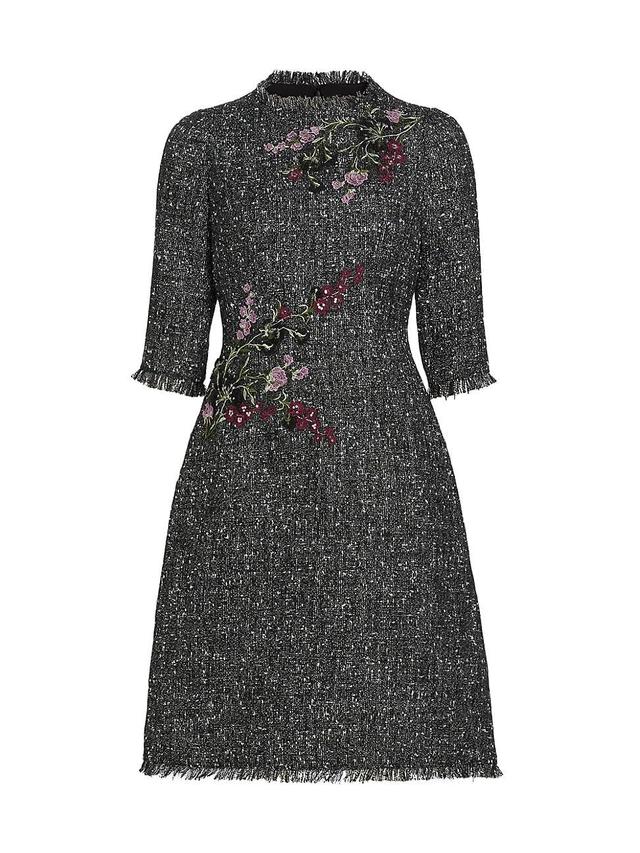 Womens Floral Appliqu Tinsel Tweed Cocktail Dress Product Image