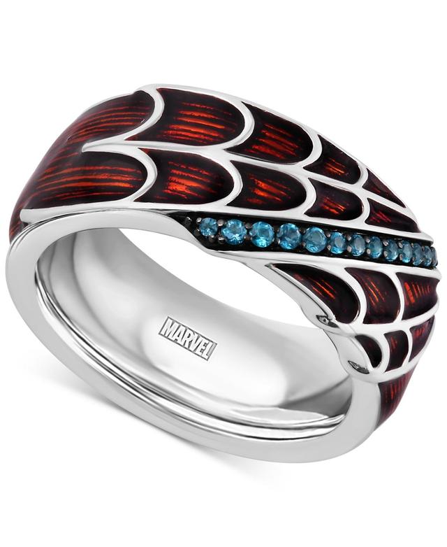 Wonder Fine Jewelry Mens London Blue Topaz (1/6 ct. t.w.) & Red Enamel Spiderman Web Ring Sterling Silver Product Image