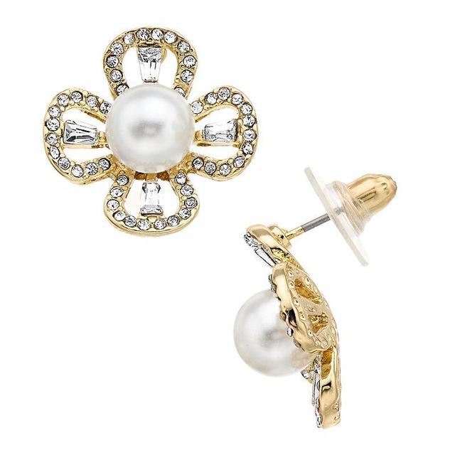 PANNEE BY PANACEA Crystal & Simulated Pearl Flower Stud Earrings, Womens, Gold Tone Product Image