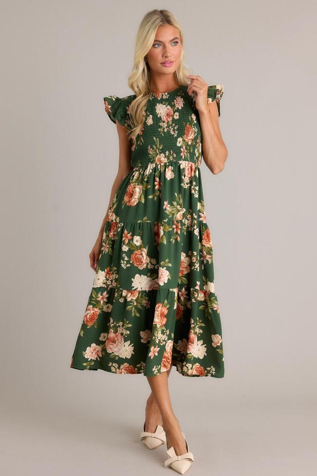 Desert Dawn Green Floral Midi Dress Product Image