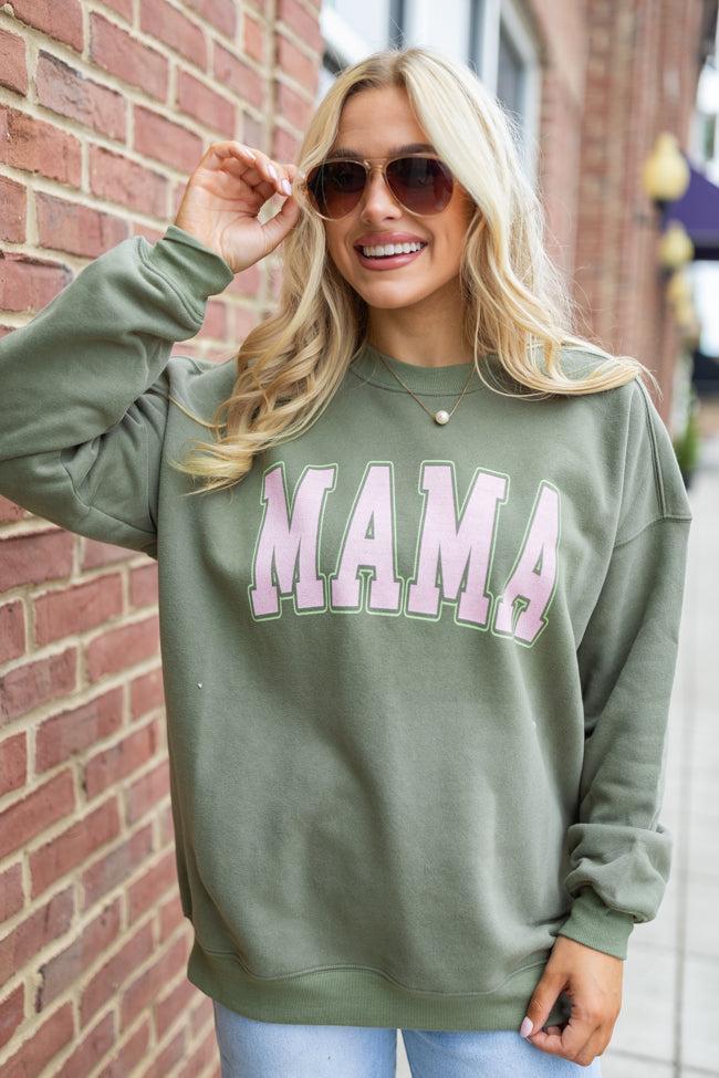 Mama Block Olive Oversized Graphic Sweatshirt Product Image