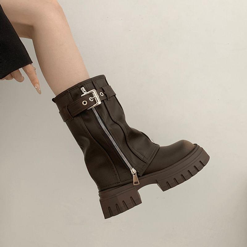 Buckled Platform Chunky Heel Mid-Calf Boots product image