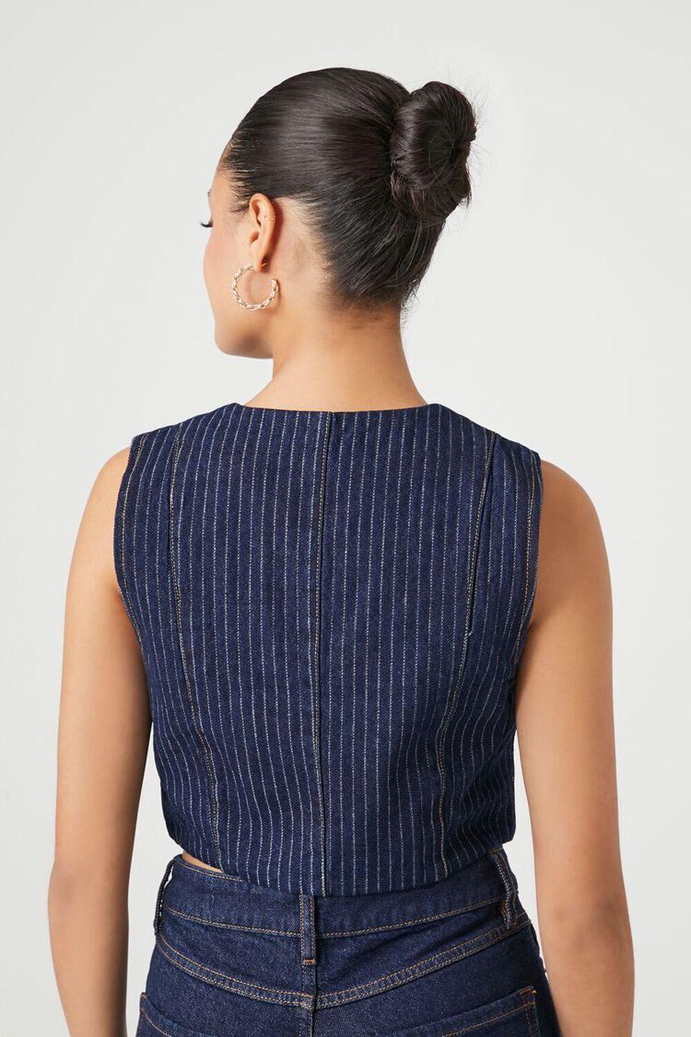 Cropped Pinstripe Denim Vest | Forever 21 Product Image