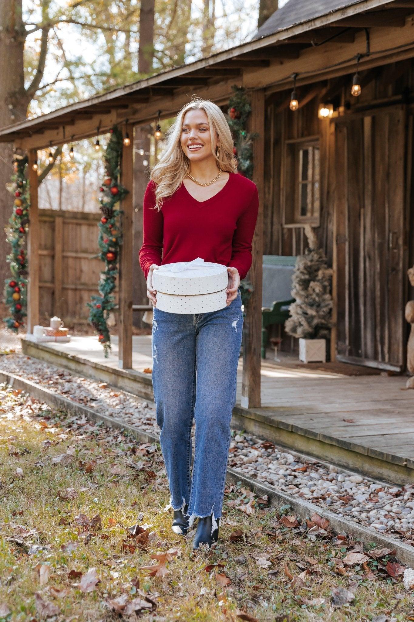 Burgundy Soft V-Neck Sweater - FINAL SALE Product Image