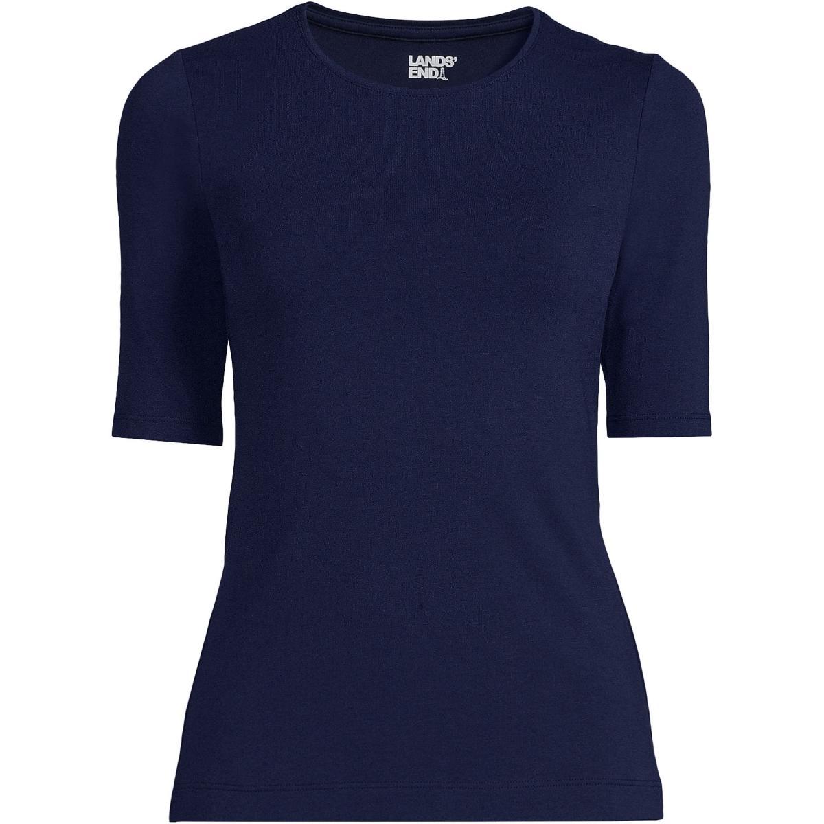 Petite Lands End Lightweight Cotton Modal Elbow Sleeve Crew Neck Tee, Womens Product Image