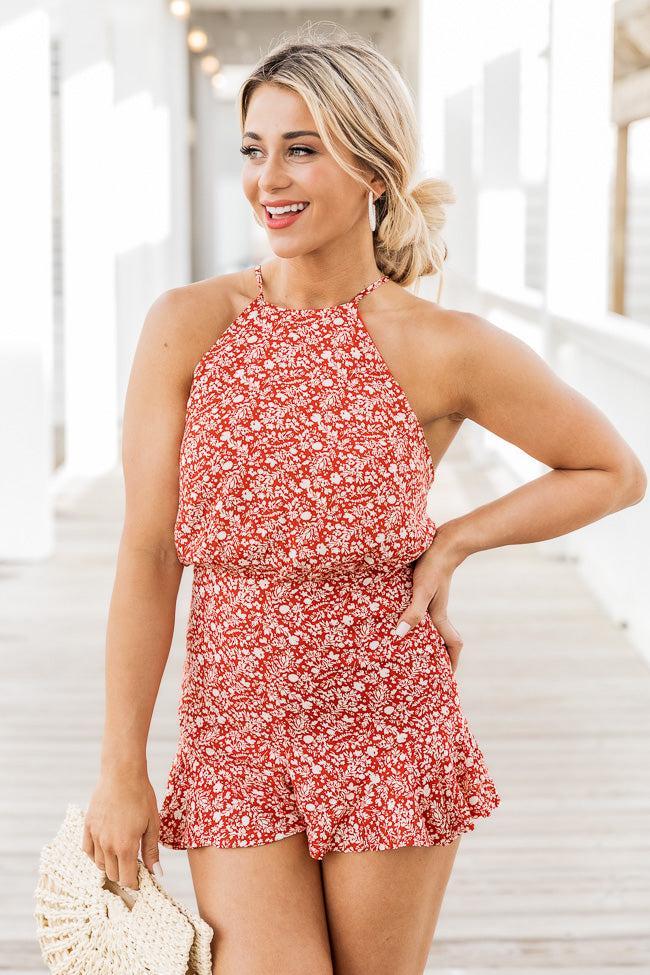 I'm With You Red Floral Halter Romper FINAL SALE Product Image