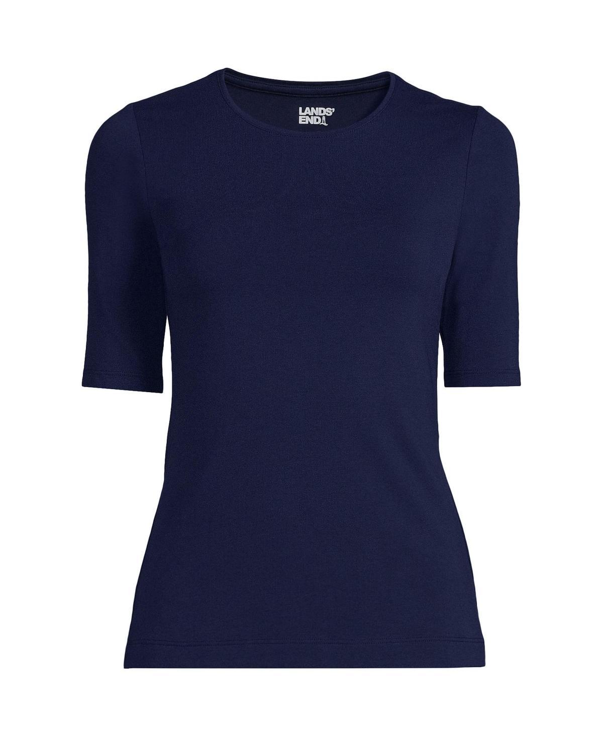 Petite Lands End Lightweight Cotton Modal Elbow Sleeve Crew Neck Tee, Womens Product Image