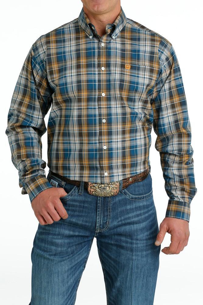 SALE Cinch® Men's L/S Blue/Yellow/Brown/White Plaid Button Shirt Product Image