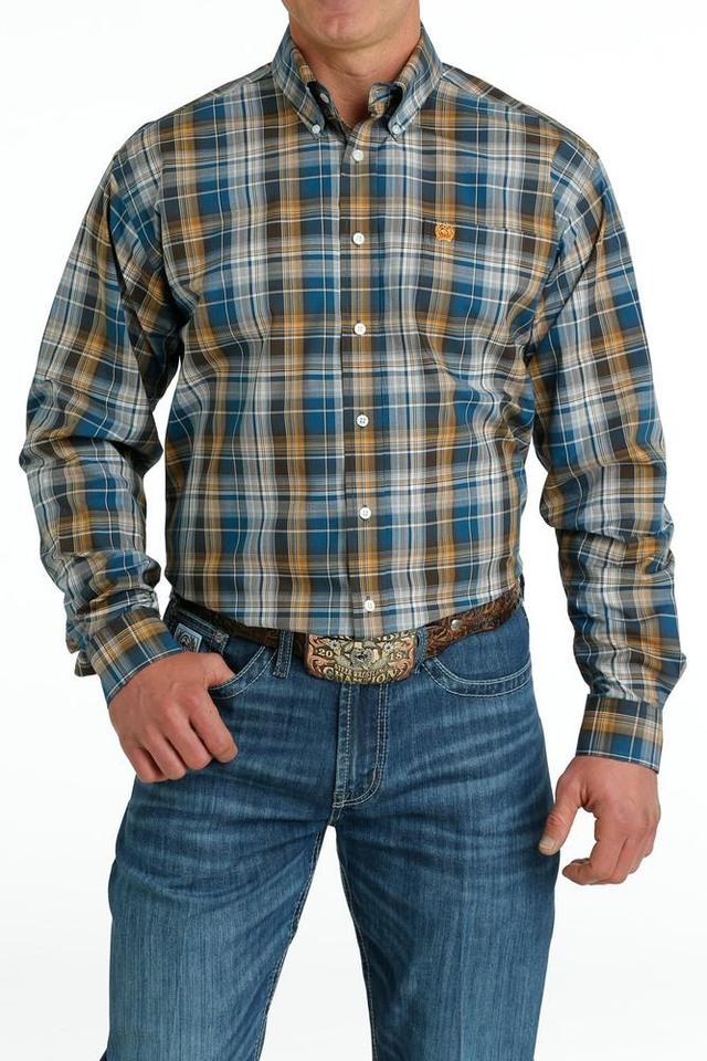 SALE Cinch® Men's L/S Blue/Yellow/Brown/White Plaid Button Shirt Product Image