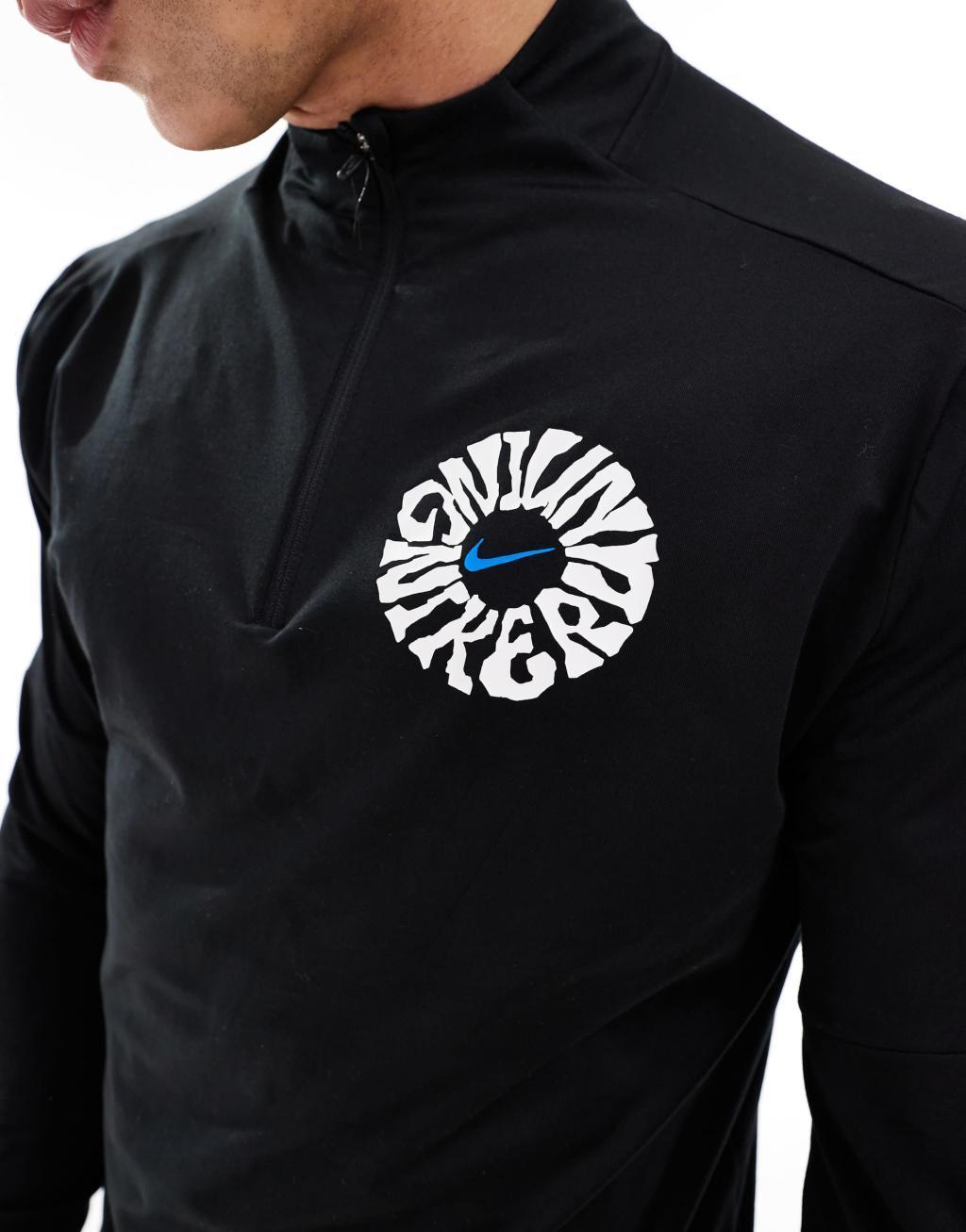 Nike Running Energy graphic Element 1/2 zip sweatshirt in black Product Image