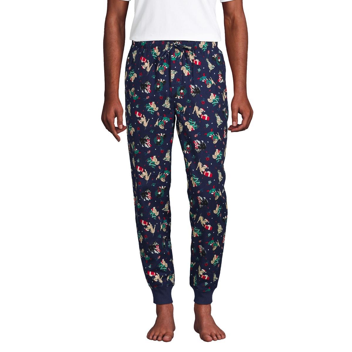 Lands End Mens Flannel Jogger Pajama Pants - Rich burgundy Product Image